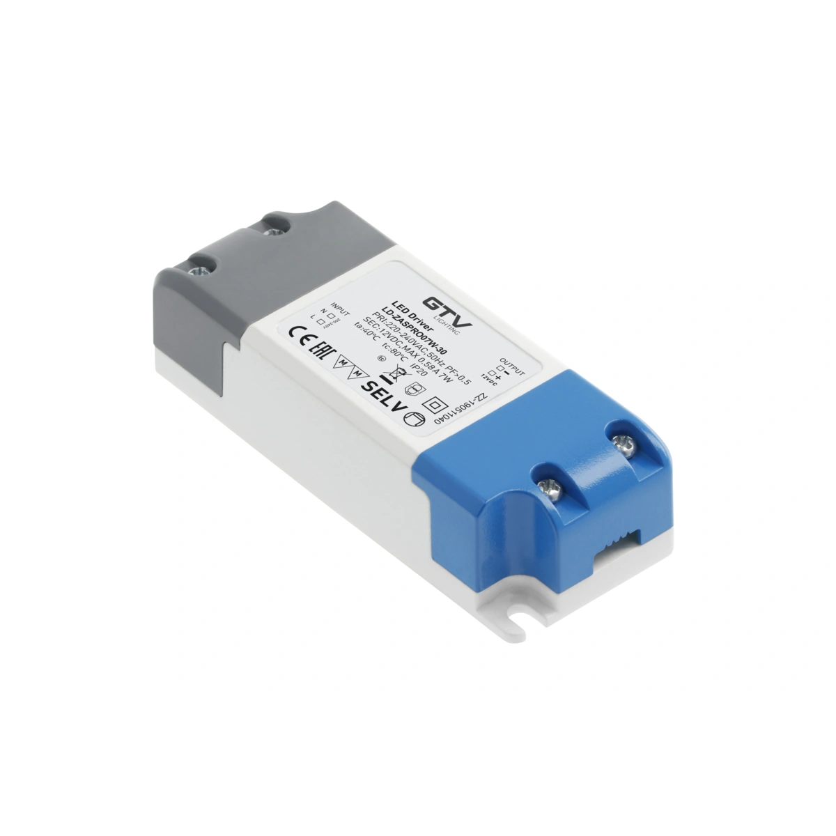 zasilacz LED 12V 7W 0,58A IP20, wym.100x39x25mm