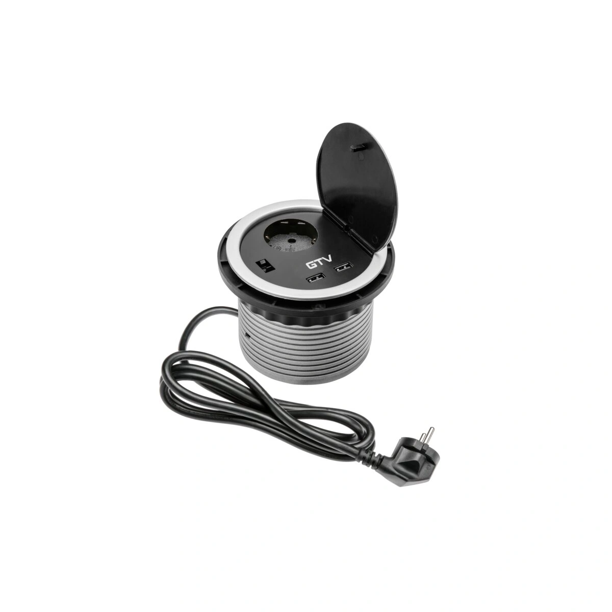 Przedłużacz biurkowy wpuszczany 1xSCHUKO+2xUSB IP20, inox [z przewodem z wtyczką 1,5mb]