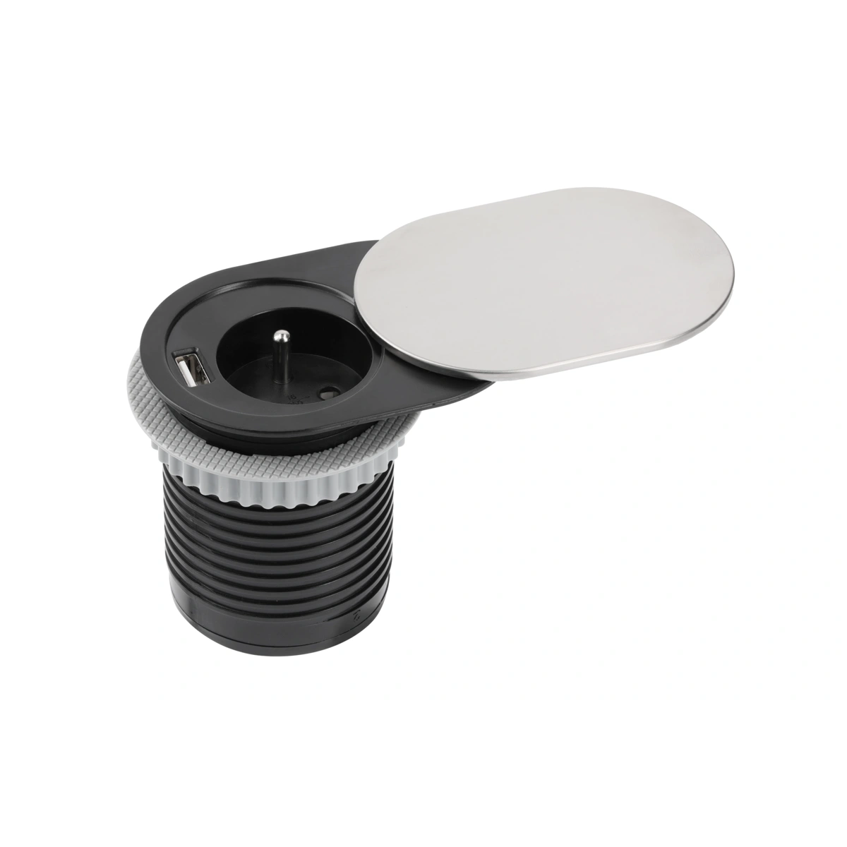 Przedłużacz biurkowy wpuszczany 1x(2P+Z)+1xUSB IP20 SLIDE, inox [z przewodem z wtyczką 1,9mb]