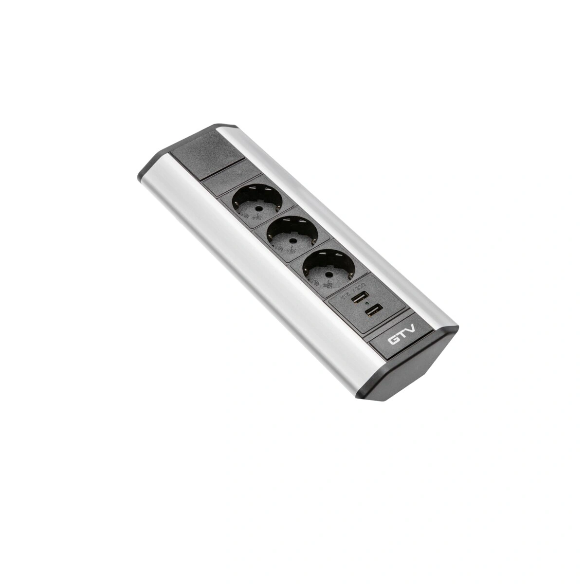 Przedłużacz biurkowy kątowy 3xSCHUKO+2xUSB, IP20,srebrny [z przewodem z wtyczką 1,5mb]