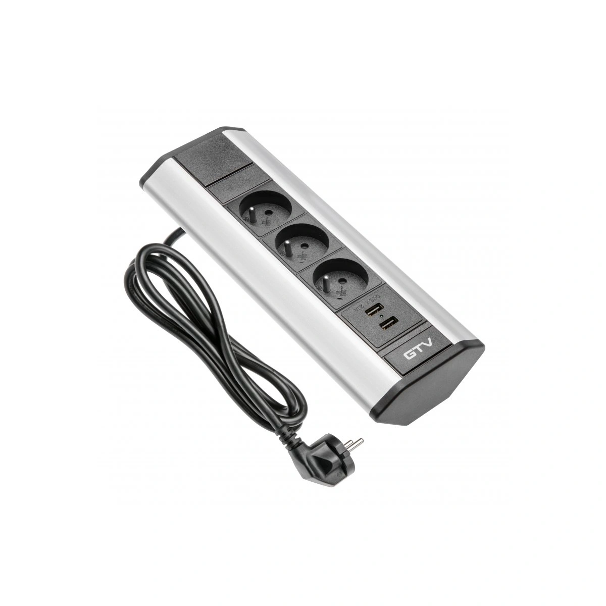 Przedłużacz biurkowy kątowy 3x(2P+Z)+2xUSB, IP20, srebrny [z przewodem z wtyczką 1,5mb]
