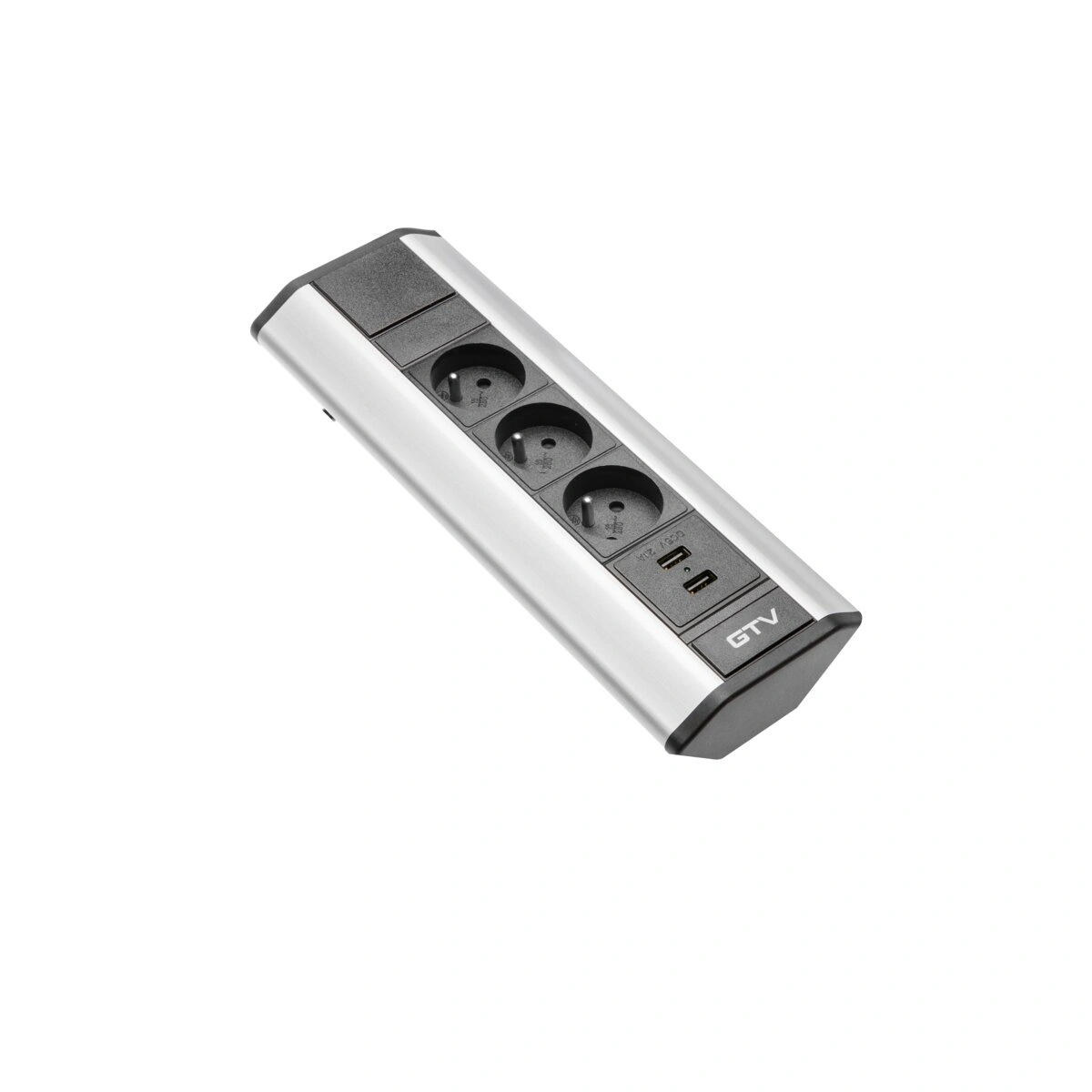 Przedłużacz biurkowy kątowy 3x(2P+Z)+2xUSB, IP20, srebrny [z przewodem z wtyczką 1,5mb]