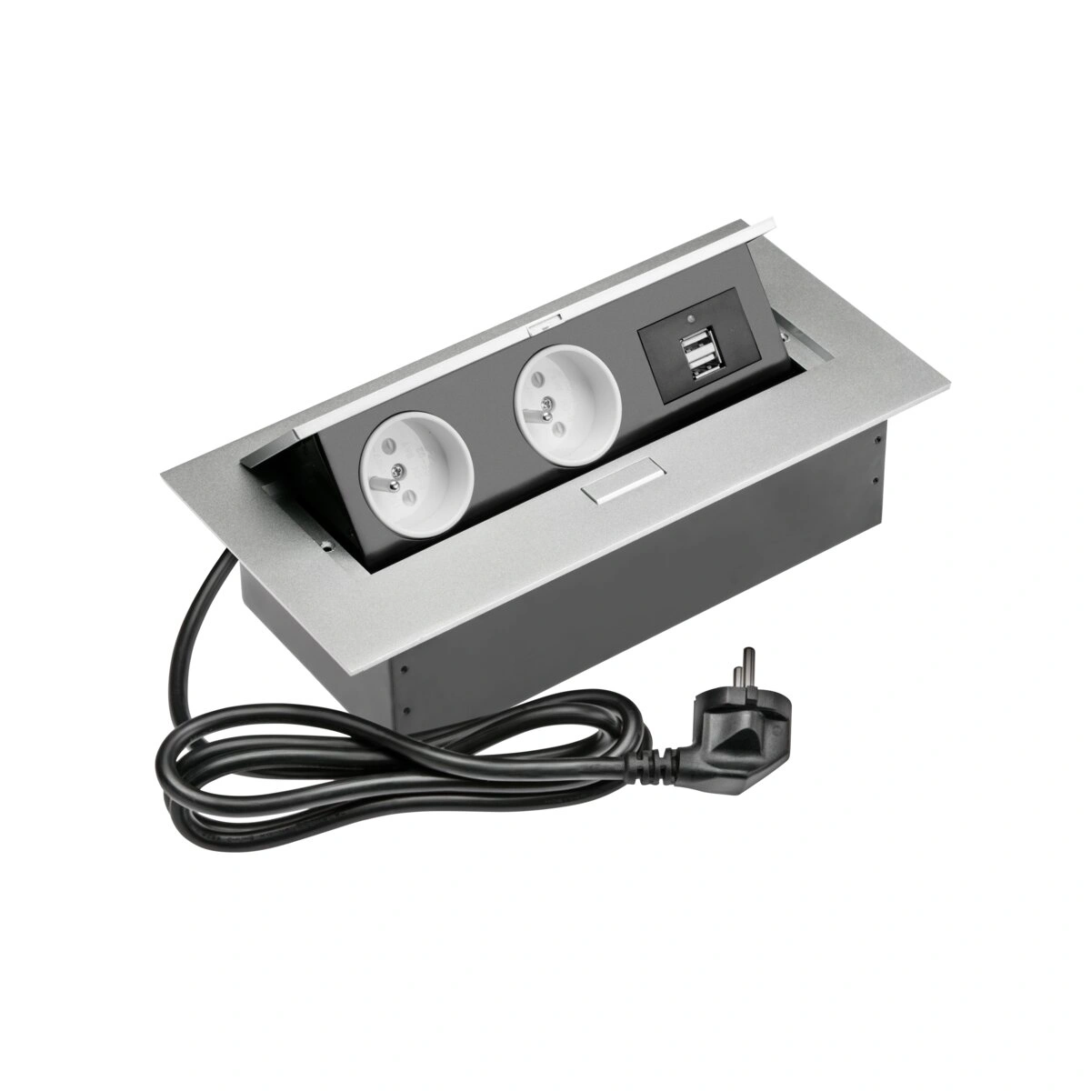 Przedłużacz biurkowy 2x(2P+Z)+2xUSB, IP20, aluminium [z przewodem z wtyczką 1,5mb]