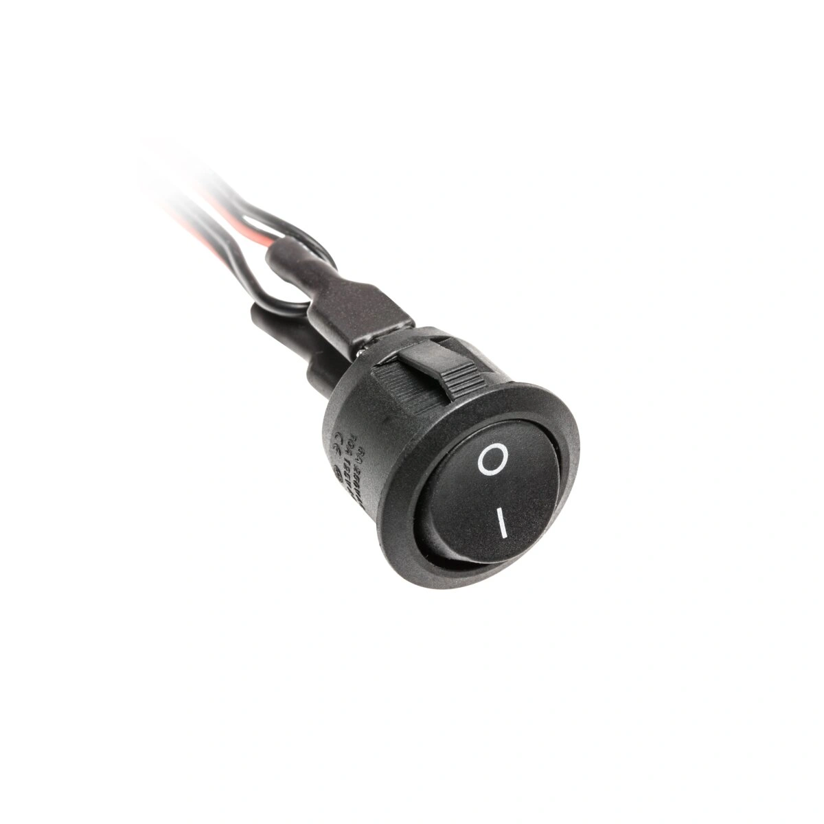 Włącznik kołyskowy okrągły z przewodami max.36W 12VDC IP20, czarny
