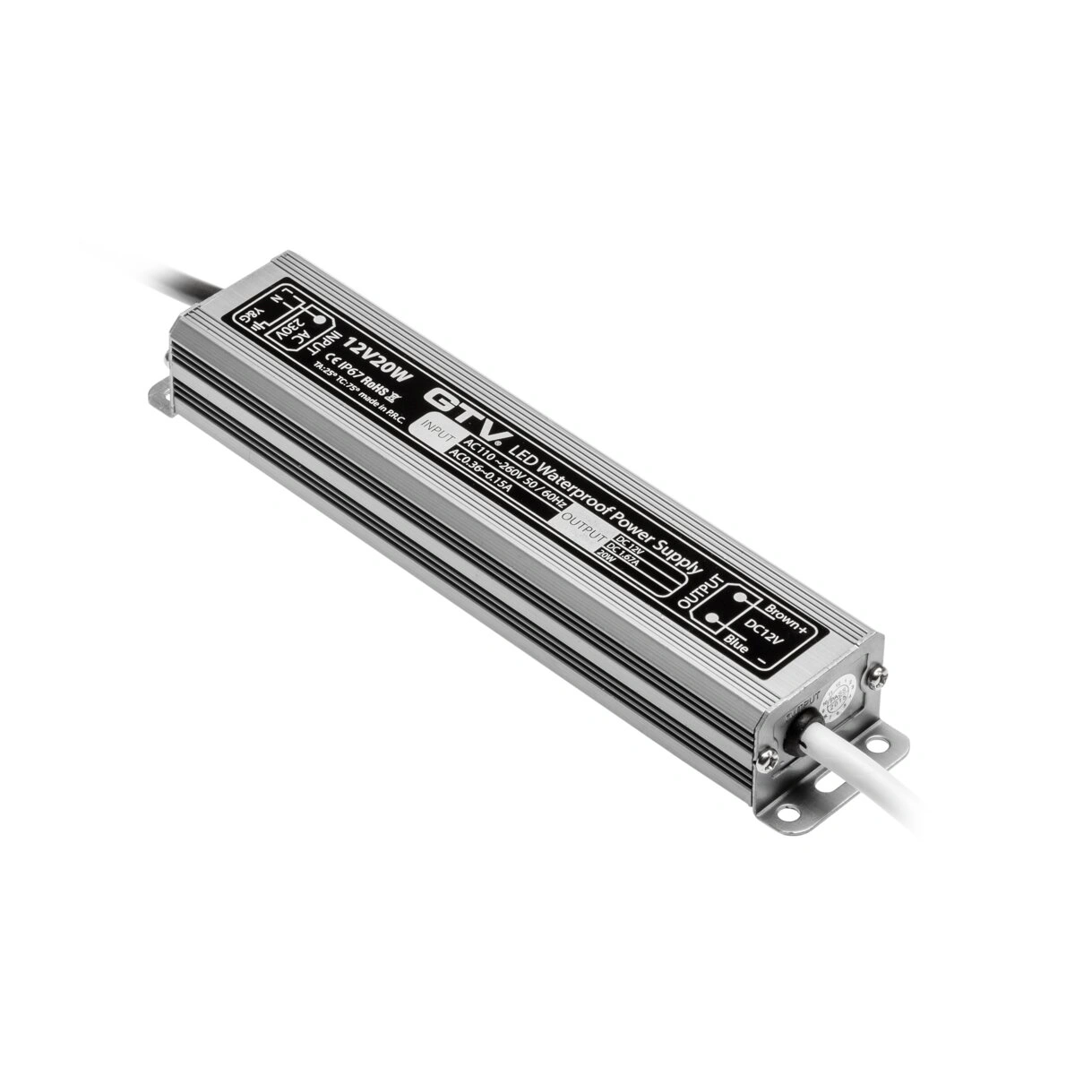 zasilacz LED 12V 20W 1,67A IP67, wym.170x35x25mm