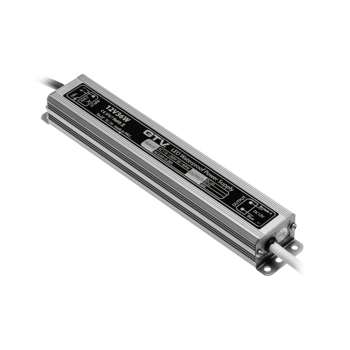 zasilacz LED 12V 36W 3A IP67, wym.200x35x25mm