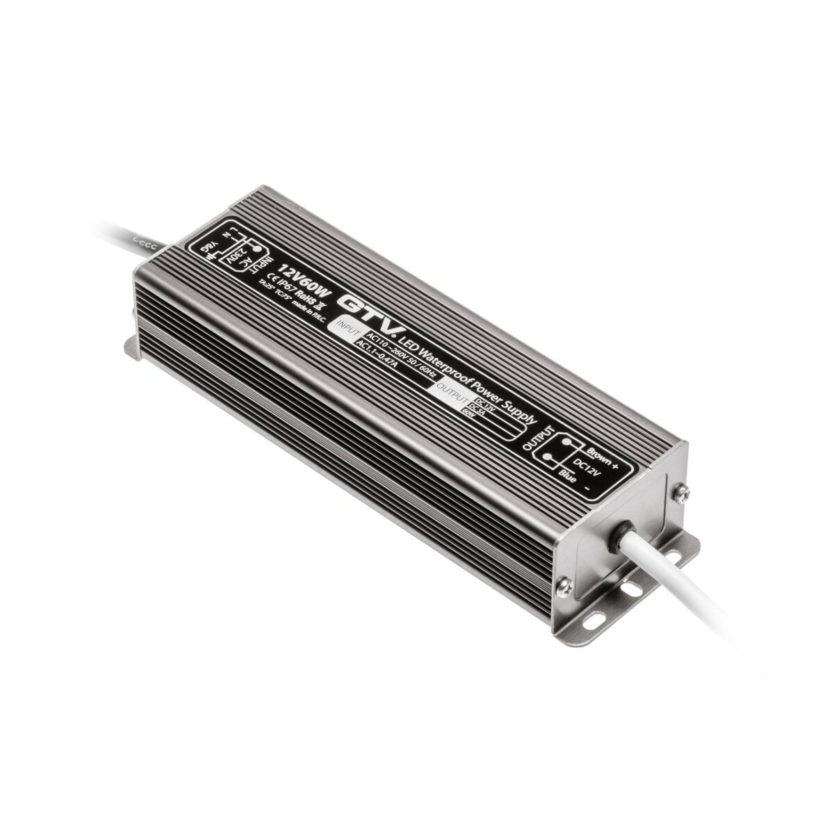 zasilacz LED 12V 60W 5A IP67, wym.167x52x35mm