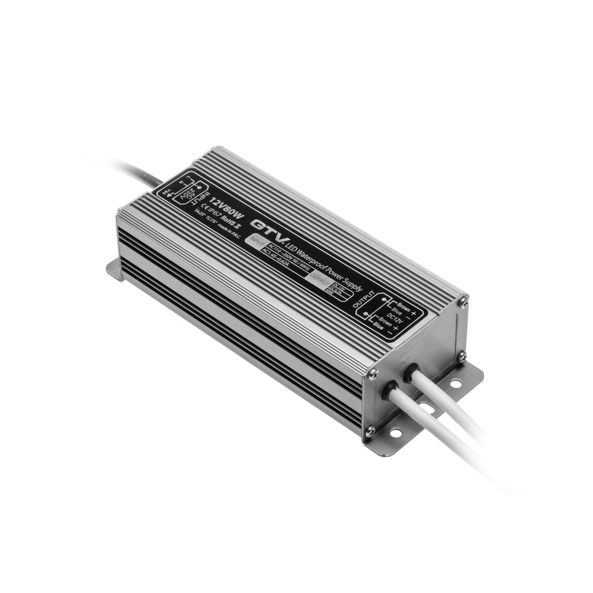 zasilacz LED 12V 80W 6,67A IP67, wym.178x68x41mm