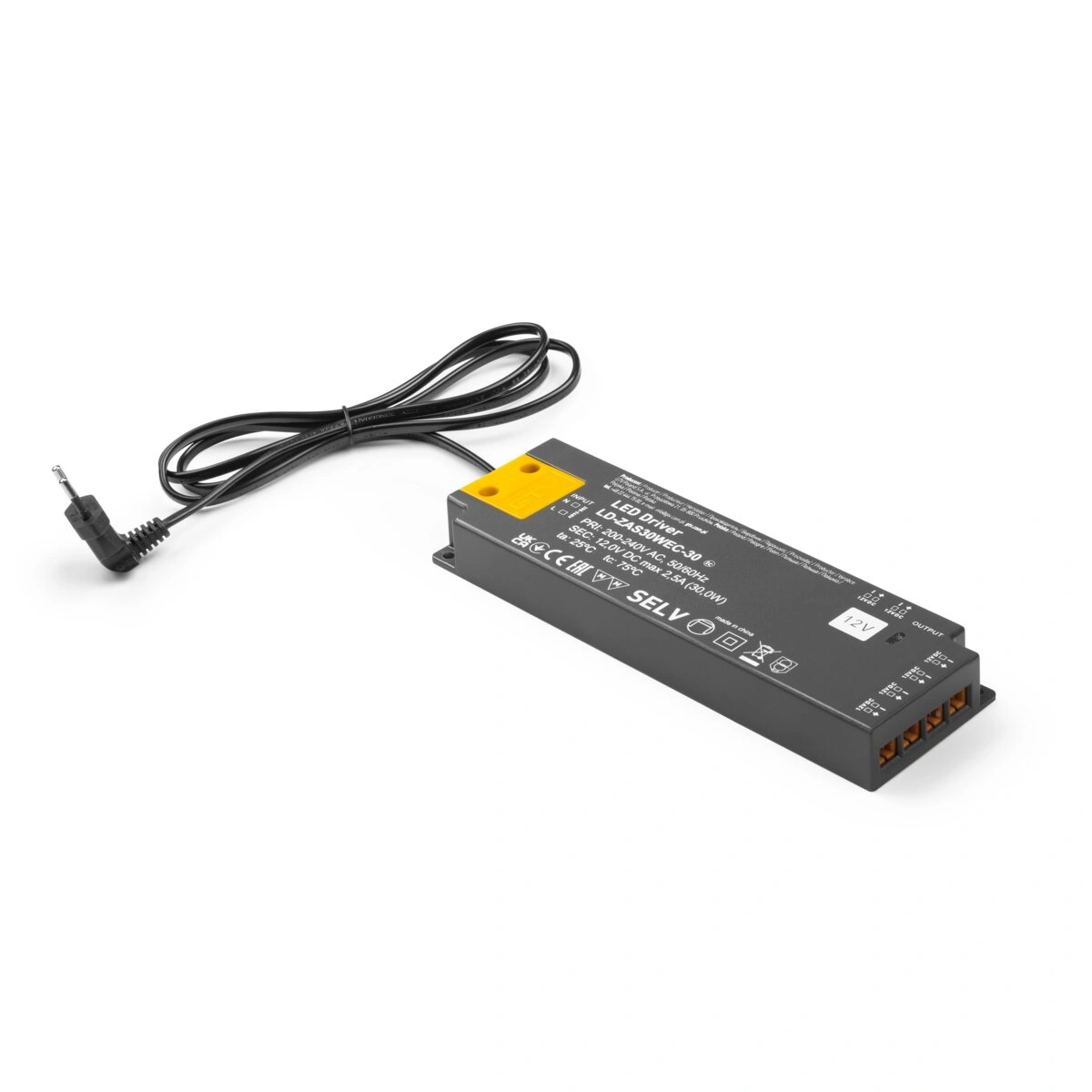 zasilacz LED 12V 30W 2,5A IP20, wym.160x50x18mm [z MINIAMP i przewodem, SLIM EASY CLICK]