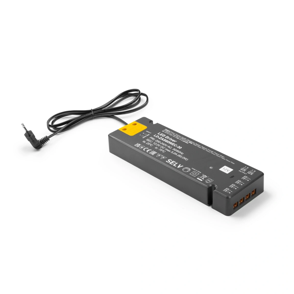 zasilacz LED 12V 60W 5A IP20, wym.190x62x21mm [z MINIAMP i przewodem, SLIM EASY CLICK]
