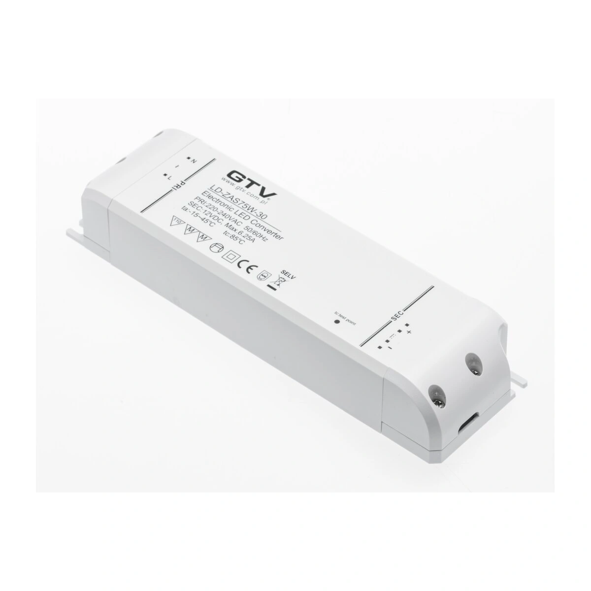 zasilacz LED 12V 75W 6,25A IP20, wym.180x52x30mm