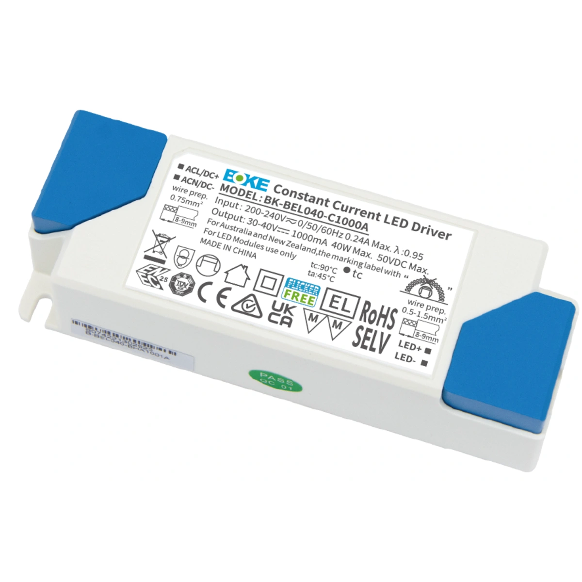zasilacz LED do paneli max. 40W, 1000mA, input 220-240VAC, 50/60Hz, output 30-40VDC, BOKE