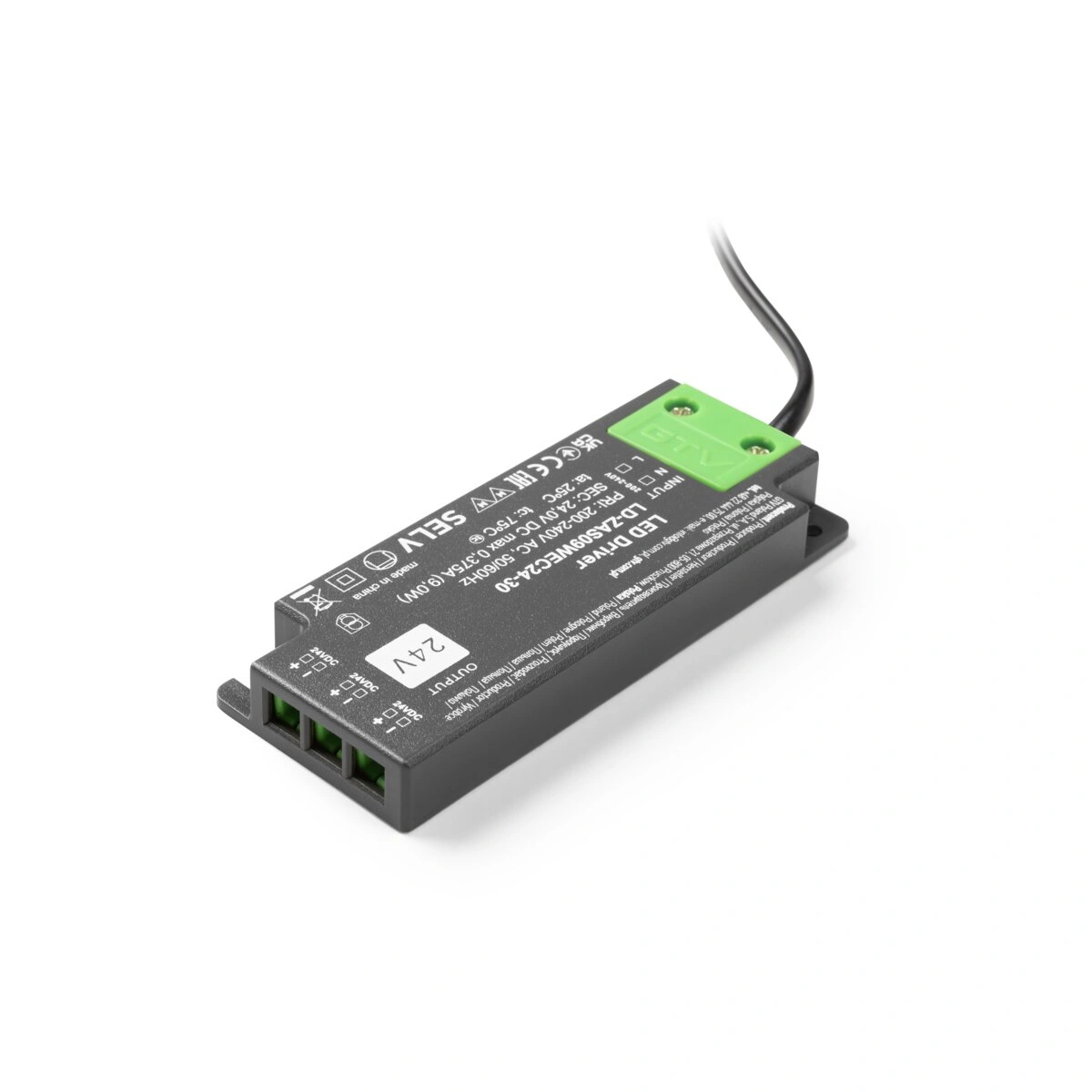 zasilacz LED SLIM EASY CLICK 9W, 24V, input 220-240VAC, IP20, wym.103x41x12mm z mini AMP i przewodem
