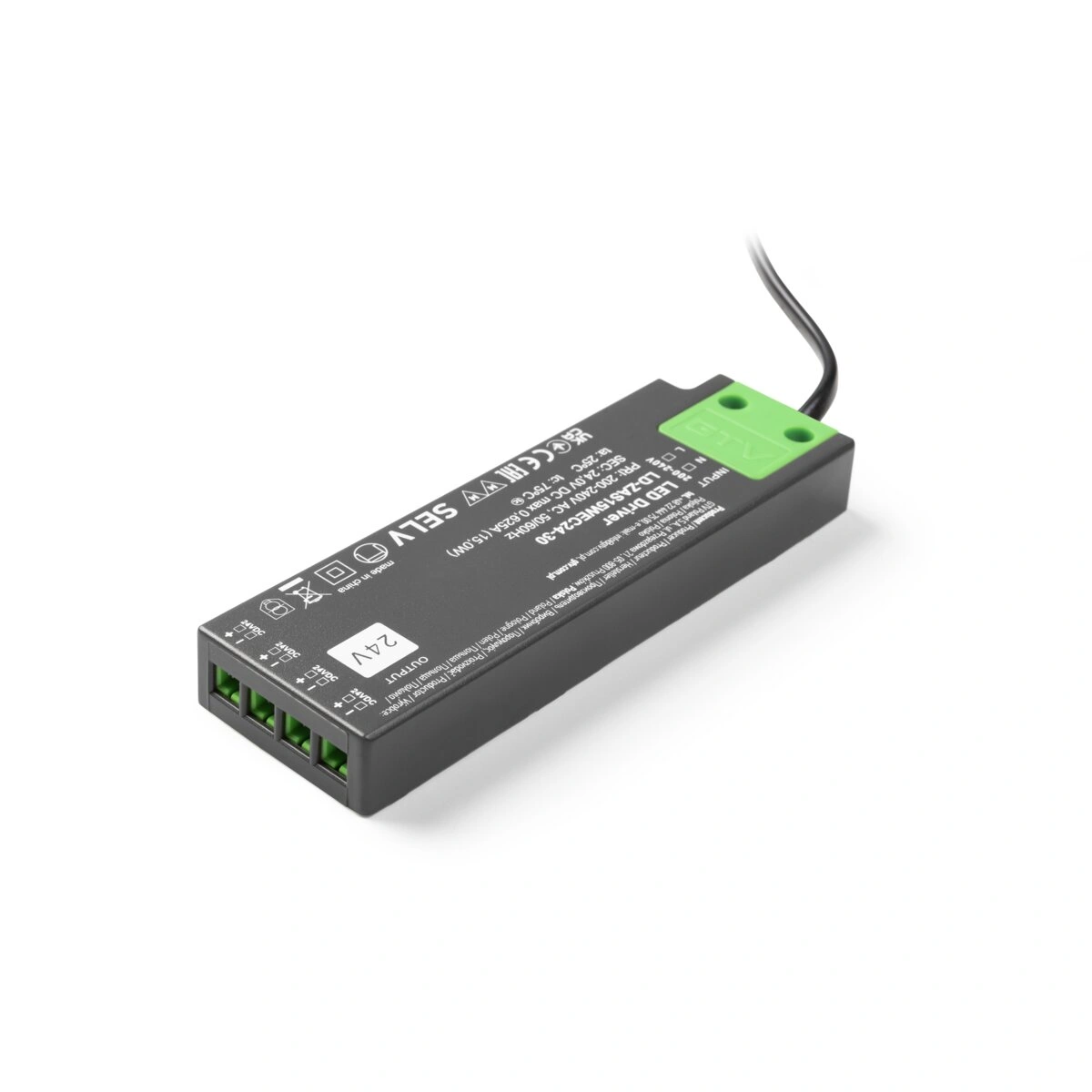 zasilacz LED SLIM EASY CLICK 15W, 24V, input 220-240VAC, IP20, wym.129x42x16mm z mini AMP i przewodem