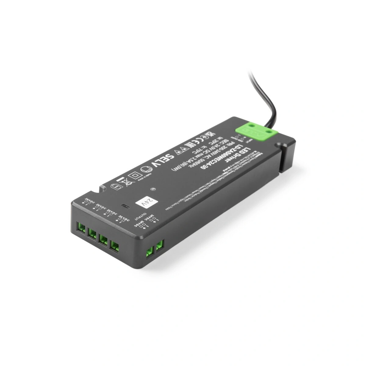 zasilacz LED SLIM EASY CLICK 60W, 24V, input 220-240VAC, IP20, wym.190x62x21mm z mini AMP i przewodem