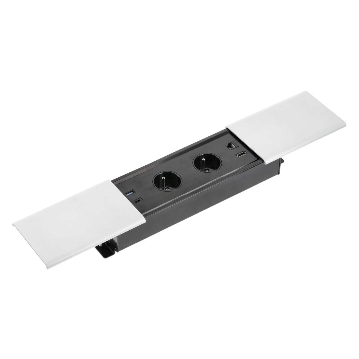 Przedłużacz biurkowy wpuszczany PRESTINO, 2x(2P+Z), USB A+C, RJ45, HDMI, biały [z przewodem z wtyczką 1,5mb]