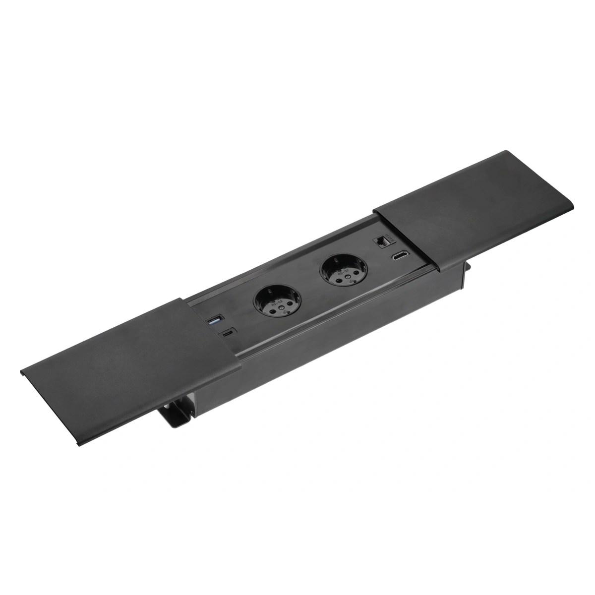Przedłużacz biurkowy wpuszczany PRESTINO, 2xSCHUKO, USB A+C, RJ45, HDMI, czarny [z przewodem z wtyczką 1,5mb]