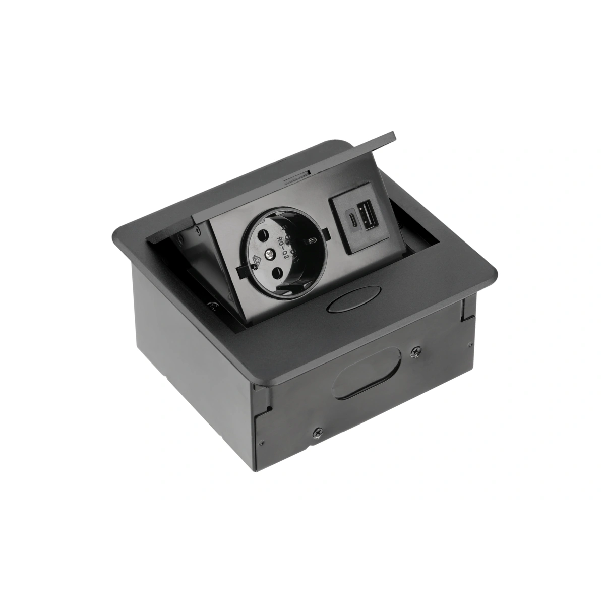 Przedłużacz biurkowy wpuszczany AVARO 1xSCHUKO, USB A+C,czarny [z przewodem z wtyczką 1,5mb]