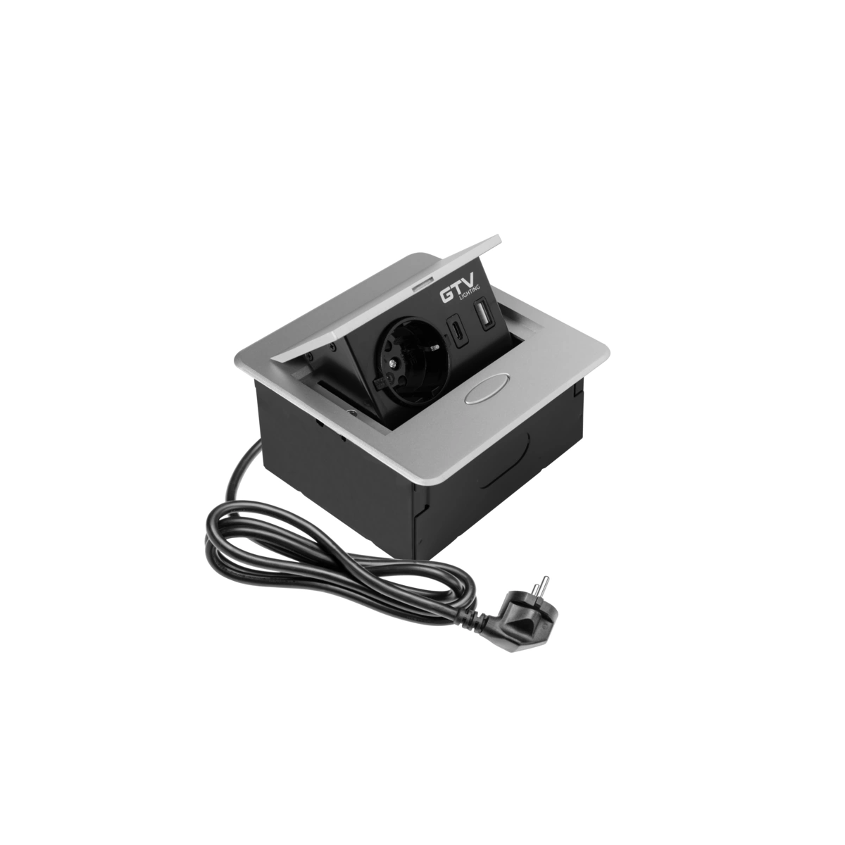 Przedłużacz biurkowy wpuszczany AVARO 1xSCHUKO, USB A+C, srebrny [z przewodem z wtyczką 1,5mb]