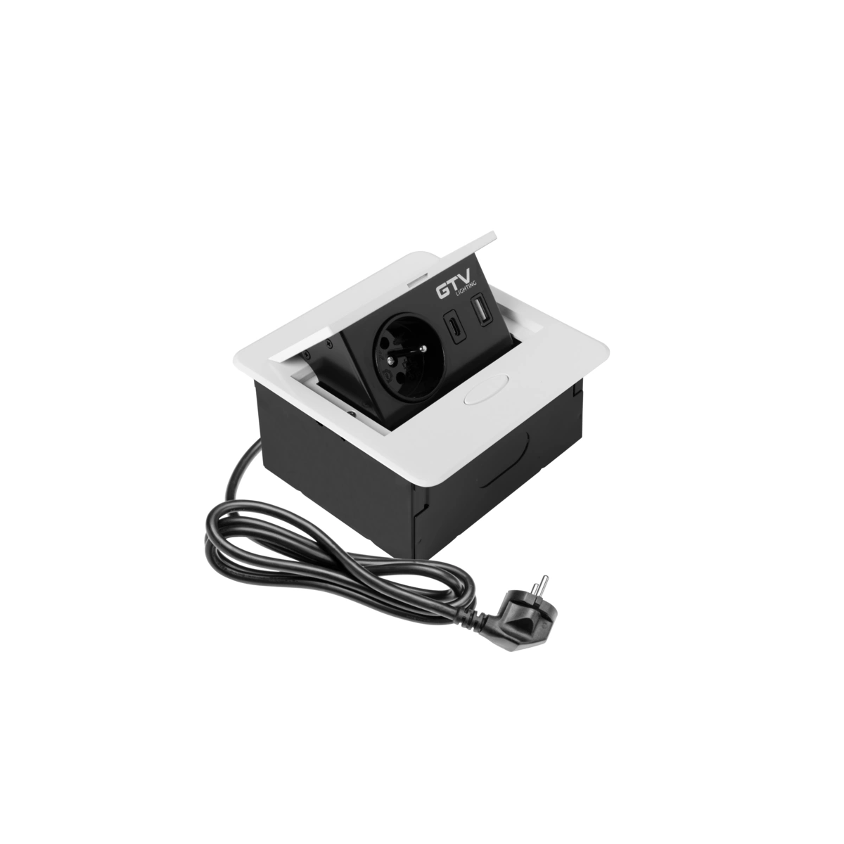Przedłużacz biurkowy wpuszczany AVARO 1x(2P+Z), 2xUSB A+C, biały [z przewodem z wtyczką 1,5mb]