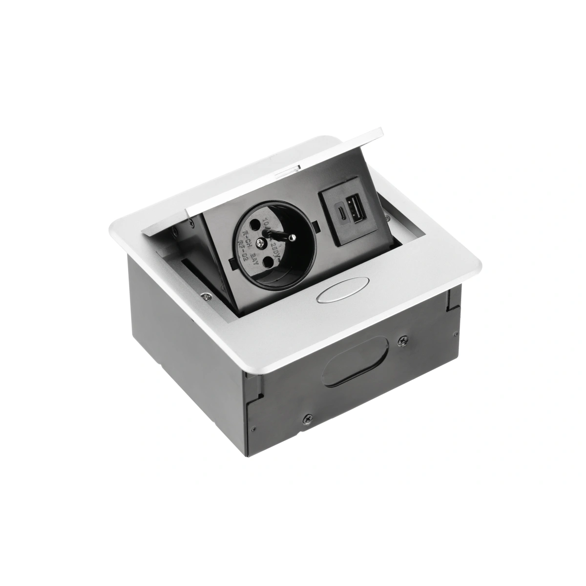 Przedłużacz biurkowy wpuszczany AVARO 1x(2P+Z), 2xUSB A+C, srebrny [z przewodem z wtyczką 1,5mb]
