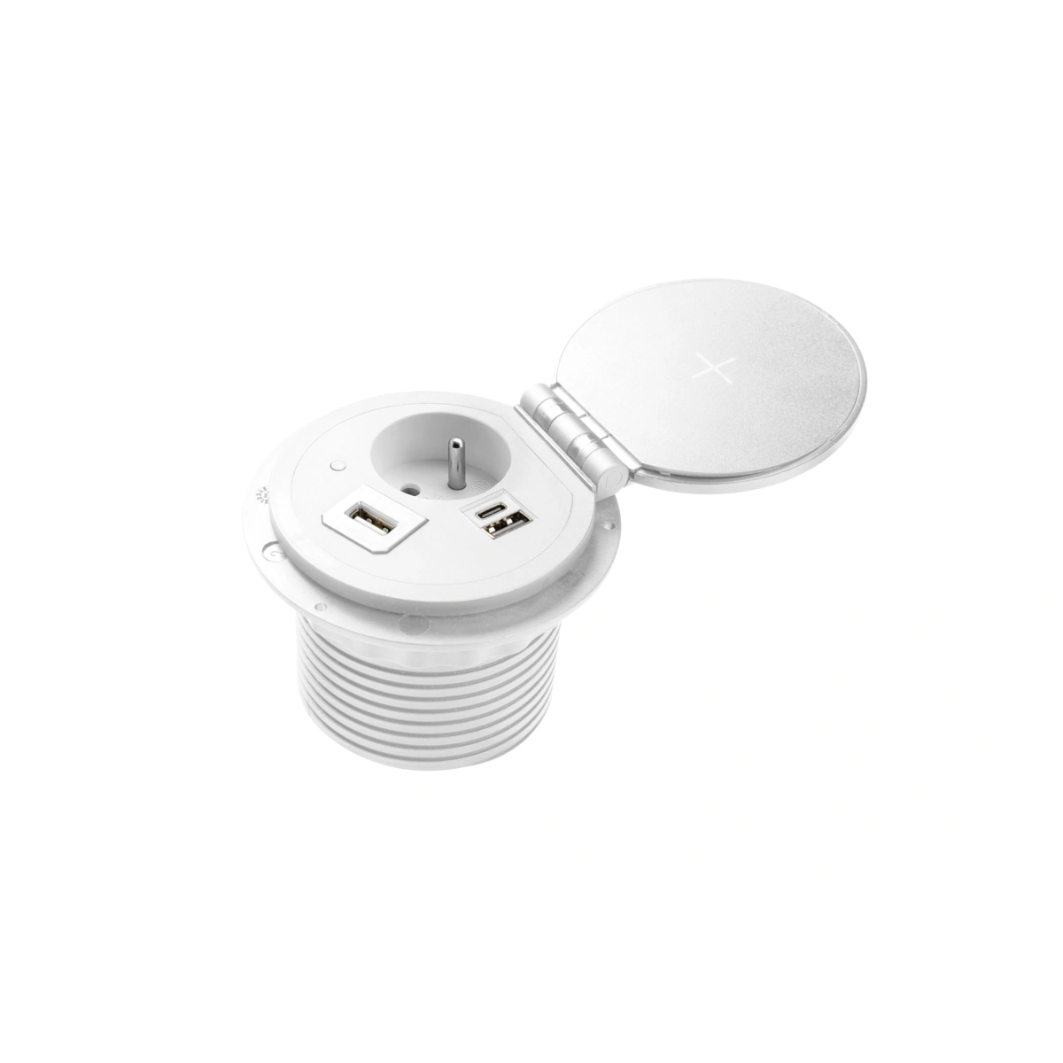 Przedłużacz biurkowy wpuszczany CHARGER PLUS 80mm 1x(2P+Z), USB A+C, wymienne: USB-A/HDMI/RJ45, ładowarka indukcyjna, biały [z przewodem z wtyczką 1,5mb]