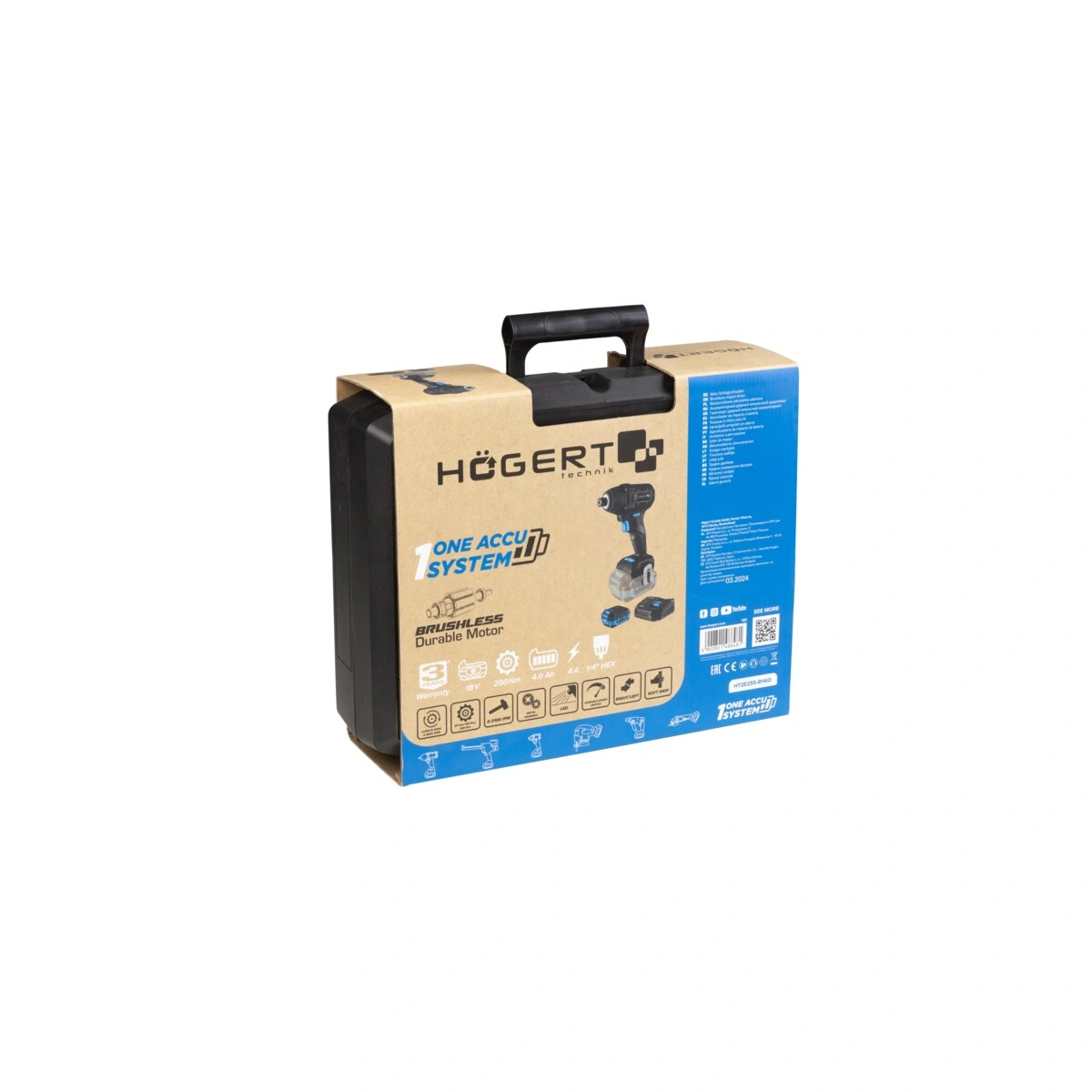 Zakrętarka udarowa akumulatorowa bezszczotkowa 200 Nm 18V+bateria 4.0 Ah+ładowarka 4A+BMC