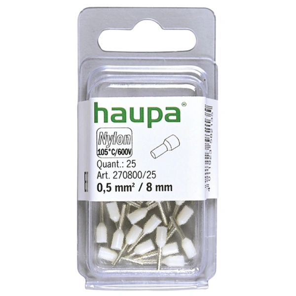 HTI - 0,5/8 końc. tulejkowa izol białe 25szt
