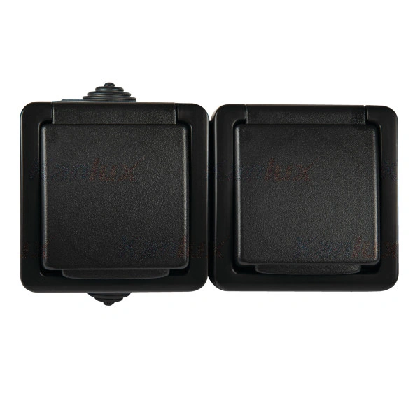 TEKNO czarny gniazdo podwójne z/u z ochroną styków IP54 (05-1254-141) [5]