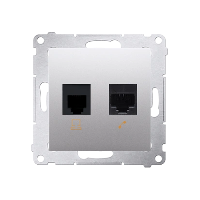 Simon 54 gniazdo komputerowe RJ45 kat. 5e + tel. RJ12, srebrny mat [10]