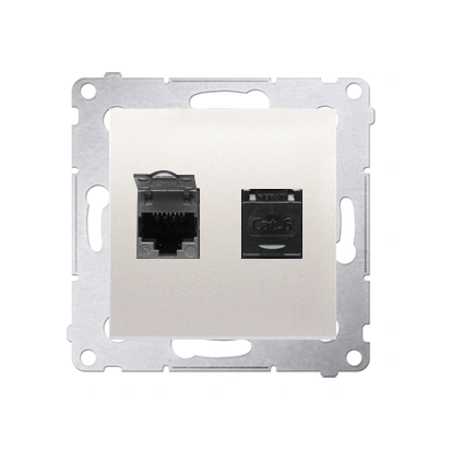 SIMON 54 Gniazdo komputerowe podwójne RJ45 kat. 6, z przesłoną przeciwkurzową, kremowy [10]