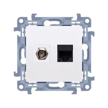 SIMON 10 Gniazdo antenowe typu „F” + komputerowe RJ45 kat.5e, biały [10]