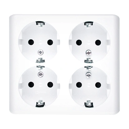 Simon 54 gniazdo poczwórne z uziemieniem typu SCHUKO z przesłonami torów prądowych (kompletny produkt), podtynkowe, zaciski śrubowe, biały [10] [WERSJA SKANDYNAWSKA]