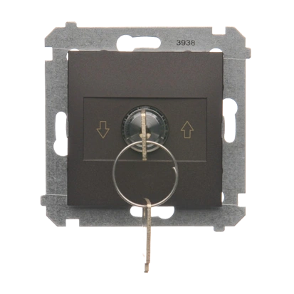 Simon 54 łącznik na kluczyk roletowy jednobiegunowy 3-pozycyjny [I-0-II][dwa styki N/O] 5A, brąz mat [10]