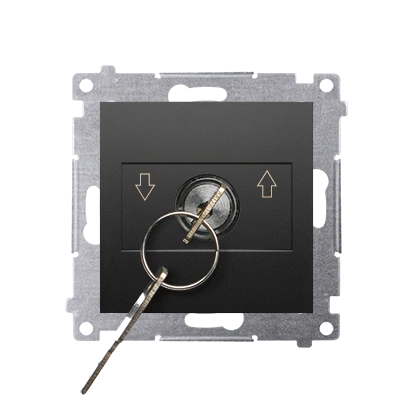 Simon 54 łącznik na kluczyk roletowy chwilowy-przycisk 3-pozycyjny [I-0-II][dwa styki N/O] 5A, czarny [10] *możliwość wyjęcia klucza tylko w pozycji 0