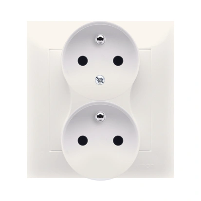 SIMON 54 Gniazdo podwójne 2x(2P+Z) z funkcją niezmienności faz, z przesłonami torów prądowych, zaciski śrubowe, kremowy [10][kompletny]