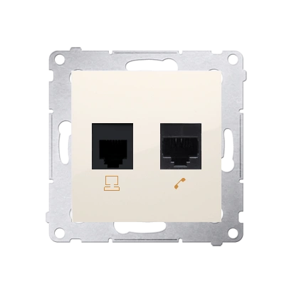 Simon 54 gniazdo komputerowe RJ45 kat. 5e + tel. RJ12, kremowy [10]