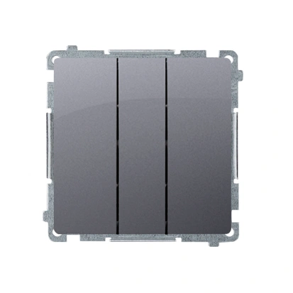 BASIC MODUŁ Łącznik potrójny z podświetleniem LED (niebieski) 10AX, szybkozłącza, srebrny mat [10]