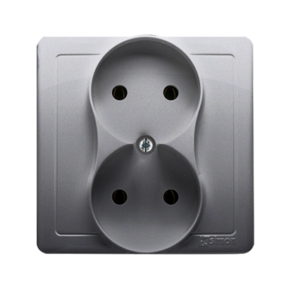 BASIC gniazdo podwójne bez uziemienia 2x2P, stal inox [10] [monoblok, kompletne]