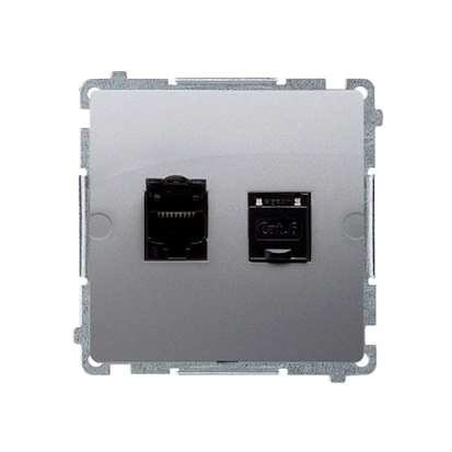 BASIC MODUŁ gniazdo komputerowe podwójne ekranowane RJ45 kat. 6, z przesłoną przeciwkurzową, stal inox [10]