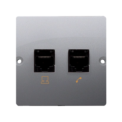 BASIC MODUŁ gniazdo komputerowe RJ45 kat. 5e + tel. RJ11, stal inox [10] *montaż do puszki na wkręty [bez łapek]