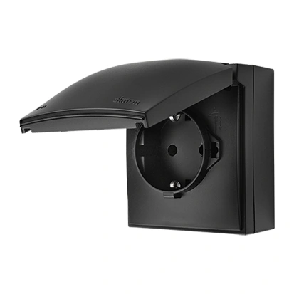 AQUACLICK Gniazdo pojedyncze natynkowe z uziemieniem typu schuko, IP44, klapka czarny mat, szybkozłącza, czarny mat [10]