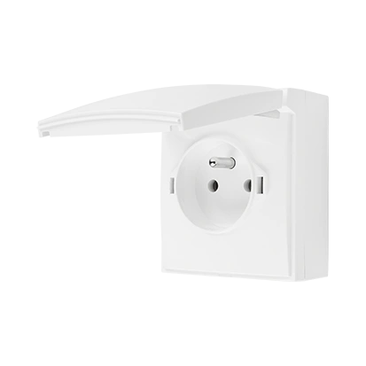 AQUACLICK gniazdo pojedyncze natynkowe z uziemieniem 2P+Z, IP44, klapka biała, szybkozłącza, biały [10]