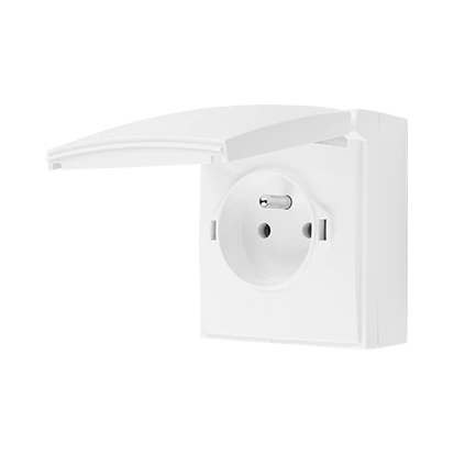 AQUACLICK Gniazdo pojedyncze natynkowe z uziemieniem 2P+Z, IP44, klapka biała, szybkozłącza, biały [10]
