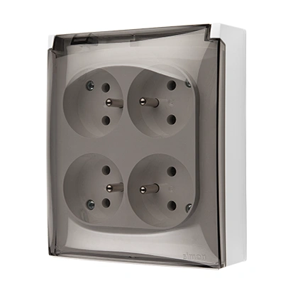 AQUACLICK Gniazdo 4-krotne [2x2] natynkowe z uziemieniem 4x(2P+Z), IP44, klapka dymna, szybkozłącza, biały [5]