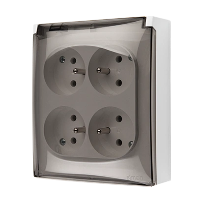 AQUACLICK gniazdo 4-krotne [2x2] natynkowe z uziemieniem 4x(2P+Z), IP44, klapka dymna, szybkozłącza, biały [5]