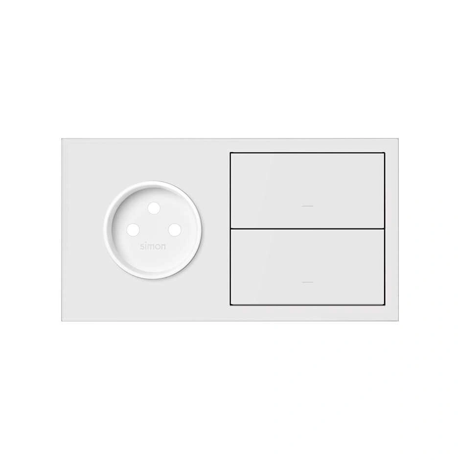 SIMON 100 Panel 2-krotny: 1 gniazdo z uziemieniem 2P+Z +1 klawisz+1 zaślepka, biały mat [1]