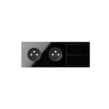 SIMON 100 Panel 3-krotny: 2 gniazda z uziemieniem 2P+Z + 2 klawisze, czarny [1]