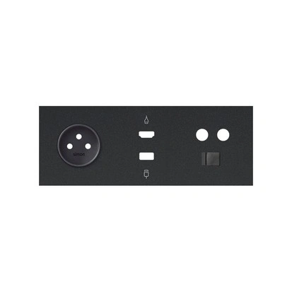 SIMON 100 Panel 3-krotny: 1 gniazdo z uziemieniem 2P+Z + 1xHDMI + 1xUSB + 1xTV + 1xRJ45, czarny mat [1]