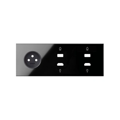 SIMON 100 Panel 3-krotny: 1 gniazdo z uziemieniem 2P+Z + 1xHDMI + 1xUSB + 1xTV + 1xUSB, czarny [1]